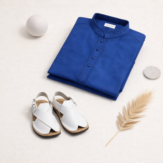 Eid Bundle - Blue Kurta Shalwar with Peshawari Chappal