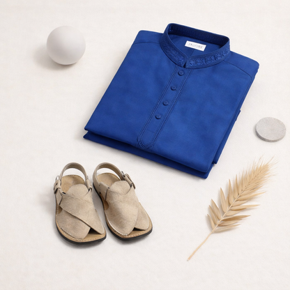 Eid Bundle - Blue Kurta Shalwar with Peshawari Chappal