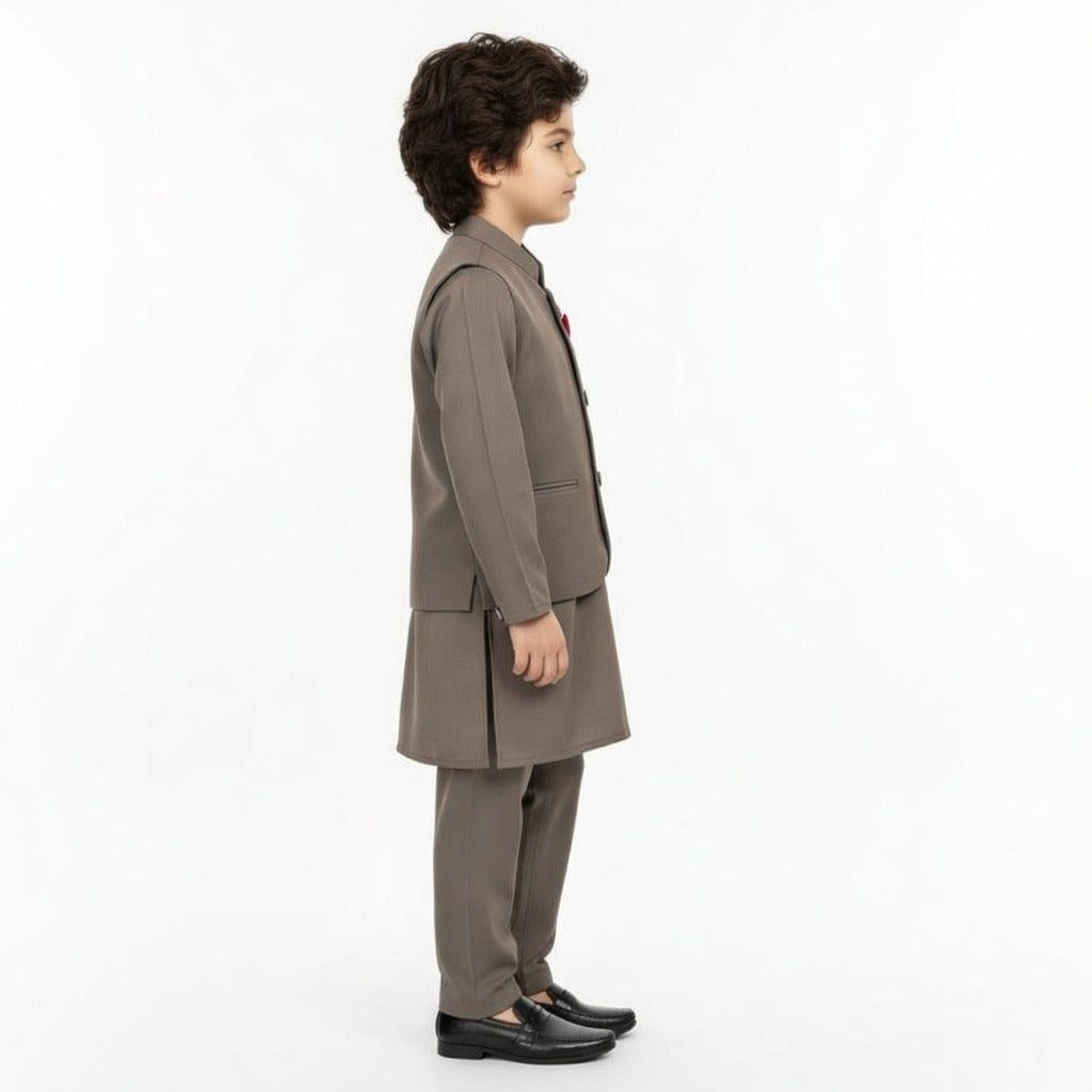 Boys Kurta Shalwar with Plain Waistcoat - Traditional Outfit 4-7Y