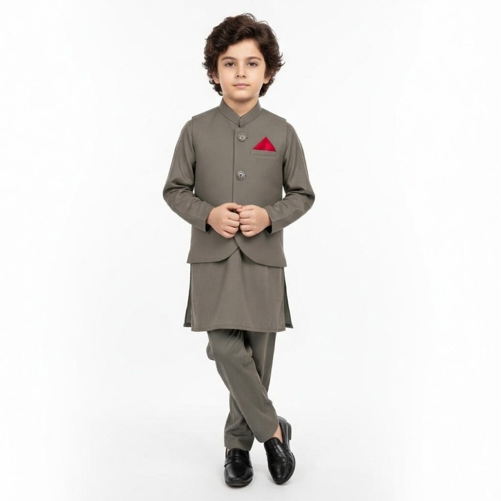Boys Kurta Shalwar with Plain Waistcoat - Traditional Outfit 4-7Y