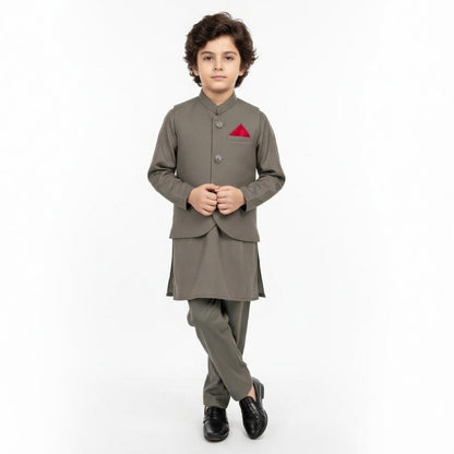 Boys Kurta Shalwar with Plain Waistcoat - Traditional Outfit 4-7Y