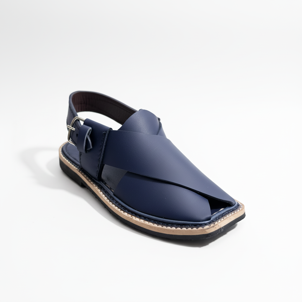 Premium Eid Bundle - Boys White Cotton Kurta + Blue Peshawari Chappals