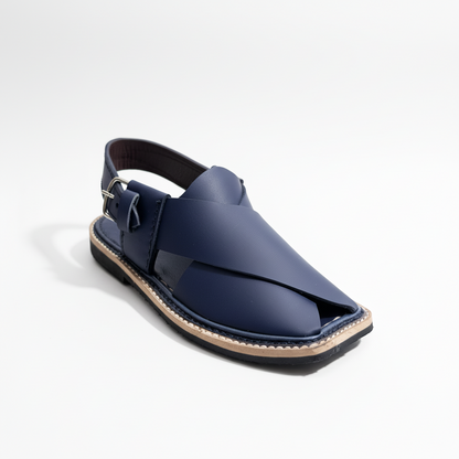 Premium Eid Bundle - Boys White Cotton Kurta + Blue Peshawari Chappals