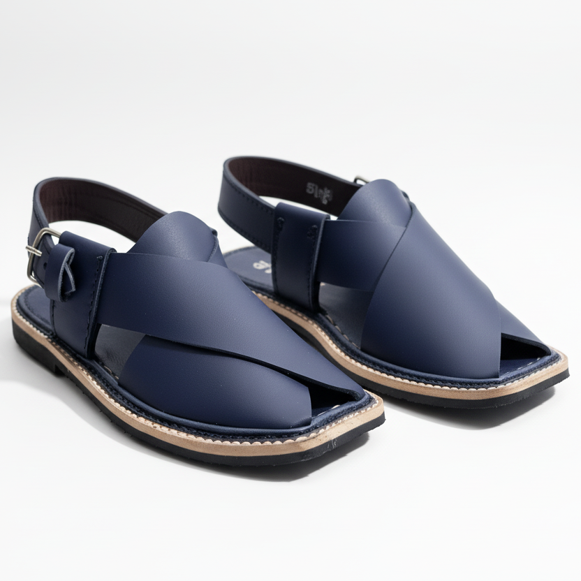 Premium Eid Bundle - Boys White Cotton Kurta + Blue Peshawari Chappals