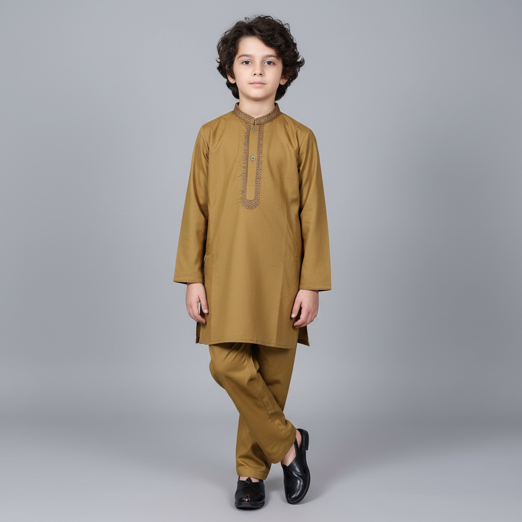 Eid Complete Bundle - Mustard Kurta with Peshawari Chappal