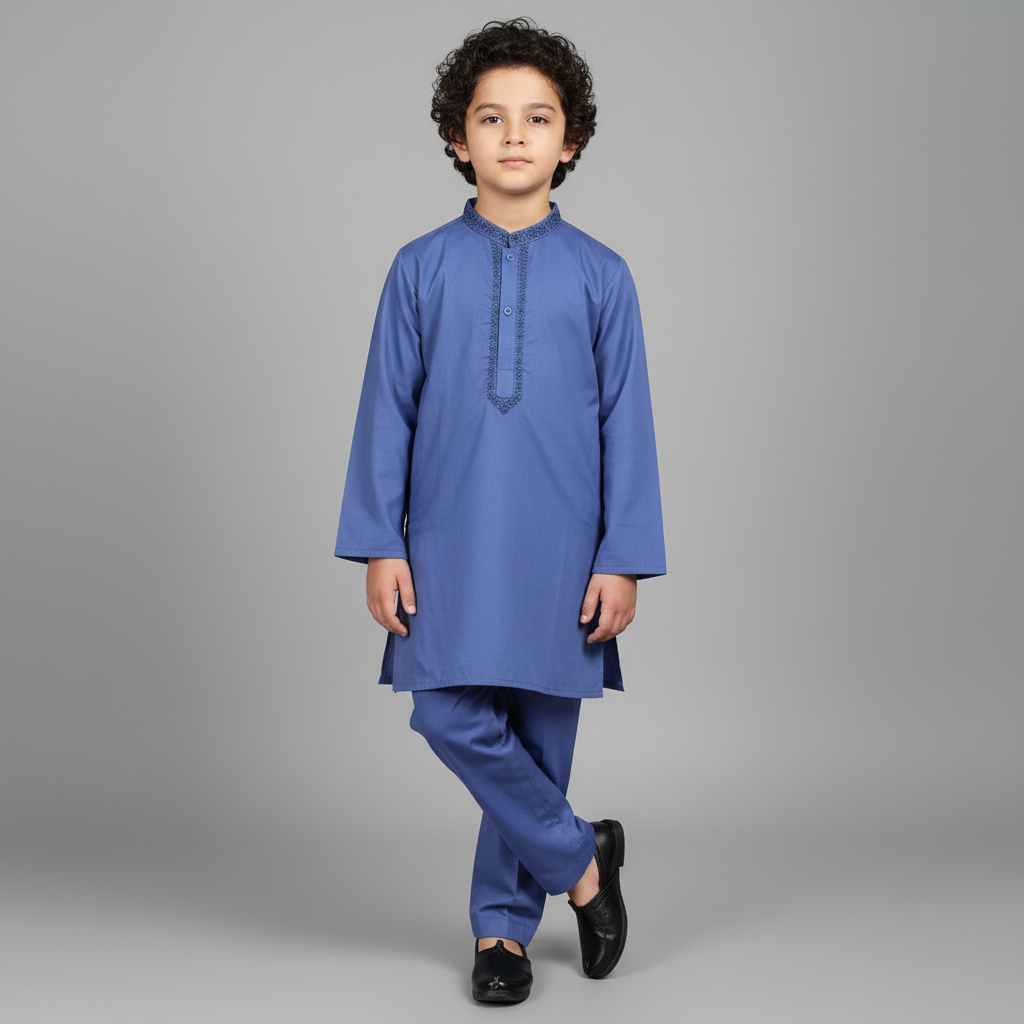 Complete Eid Bundle - Blue Kurta with Black Peshawari Chappal