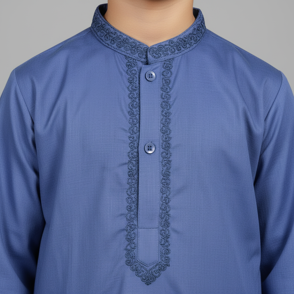 Complete Eid Bundle - Blue Kurta with Black Peshawari Chappal