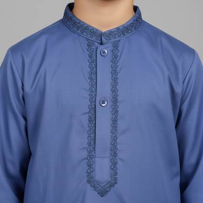 Complete Eid Bundle - Blue Kurta with Black Peshawari Chappal