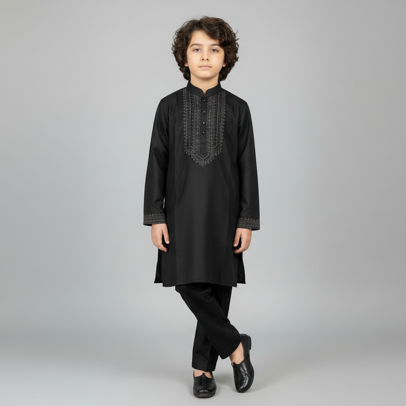 Boys Premium Cotton Black Kurta Shalwar - Traditional Outfit 1-7Y