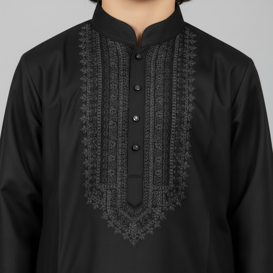 Boys Premium Cotton Black Kurta Shalwar - Traditional Outfit 1-7Y