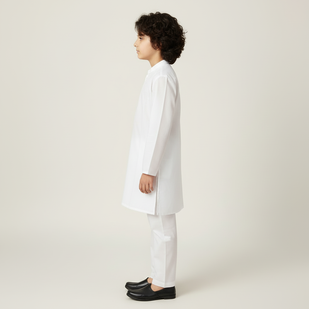 Boys Premium Cotton White Kurta Shalwar with Embroidery - Traditional Outfit 1-7Y