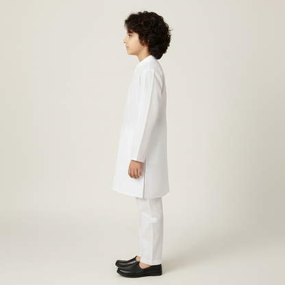 Boys Premium Cotton White Kurta Shalwar with Embroidery - Traditional Outfit 1-7Y