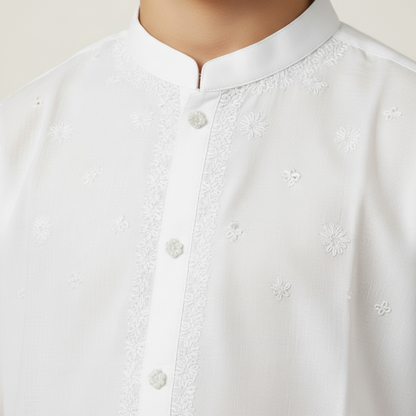 Premium Eid Bundle - Boys White Cotton Kurta + Blue Peshawari Chappals