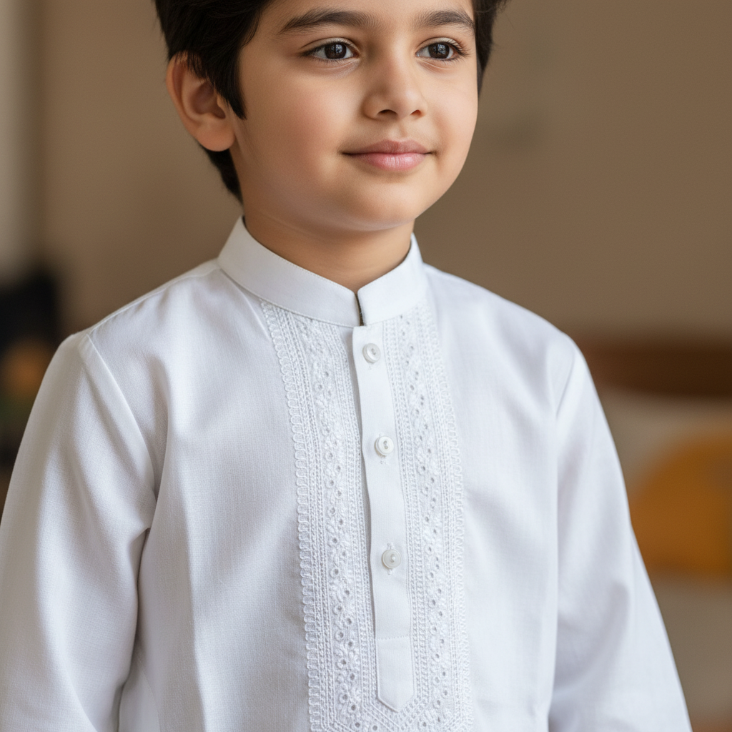 Boys Premium Cotton White Kurta Shalwar - Traditional Outfit 1-7Y