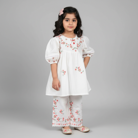 Premium Cotton Embroidered Frock - White 1-4Y
