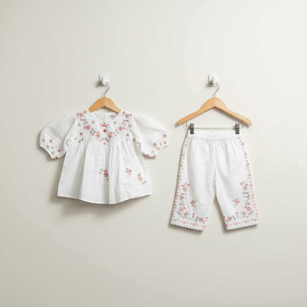 Premium Cotton Embroidered Frock - White 1-4Y