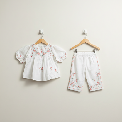 Premium Cotton Embroidered Frock - White 1-4Y