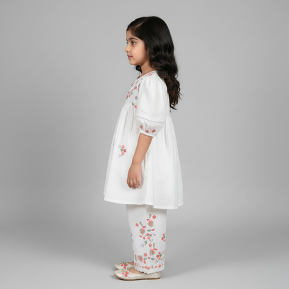 Premium Cotton Embroidered Frock - White 1-4Y