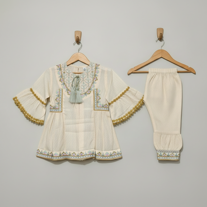 Premium Cotton Embroidered Frock - Peach 1-4Y