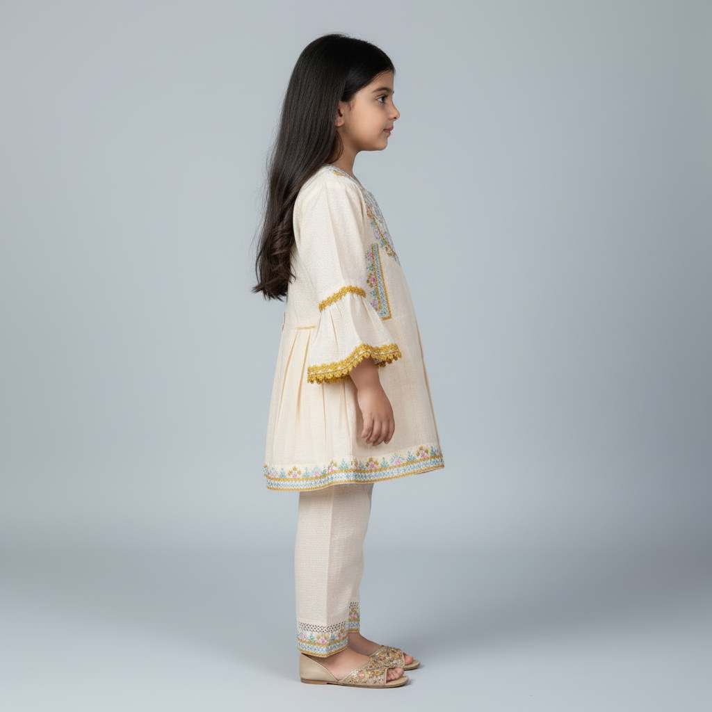 Premium Cotton Embroidered Frock - Peach 1-4Y