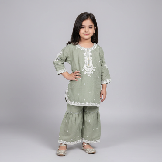 Premium Cotton Embroidered Frock - Green 1-4Y