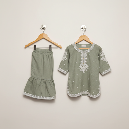 Premium Cotton Embroidered Frock - Green 1-4Y