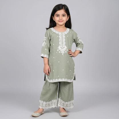 Premium Cotton Embroidered Frock - Green 1-4Y