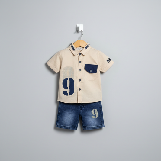 Baby & Toddler Boy Premium 2-Piece Outfit - Cotton Shirt & Denim Shorts