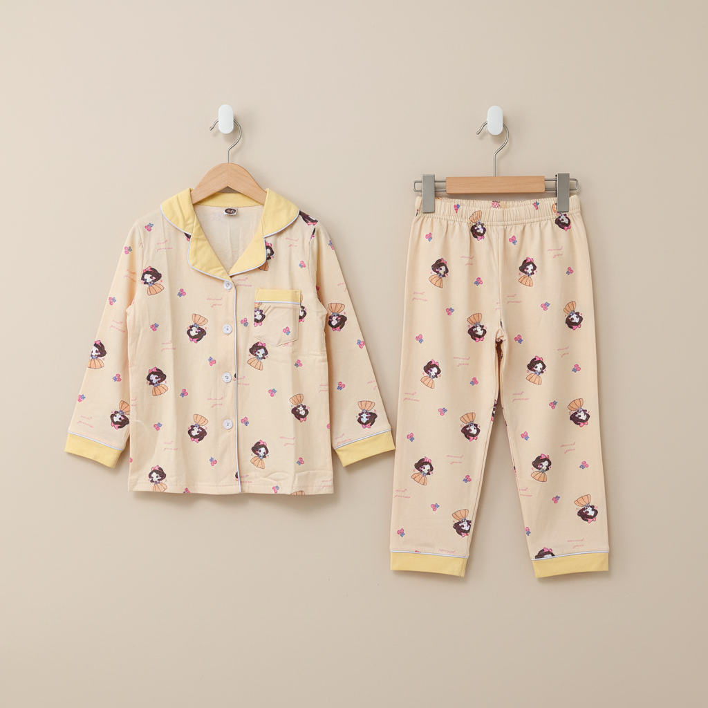 Boys Yellow Night Suit - Soft Printed Pyjama Set for Kids 4-7Y
