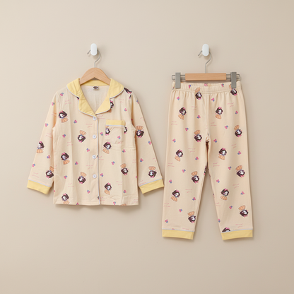 Boys Yellow Night Suit - Soft Printed Pyjama Set for Kids 4-7Y