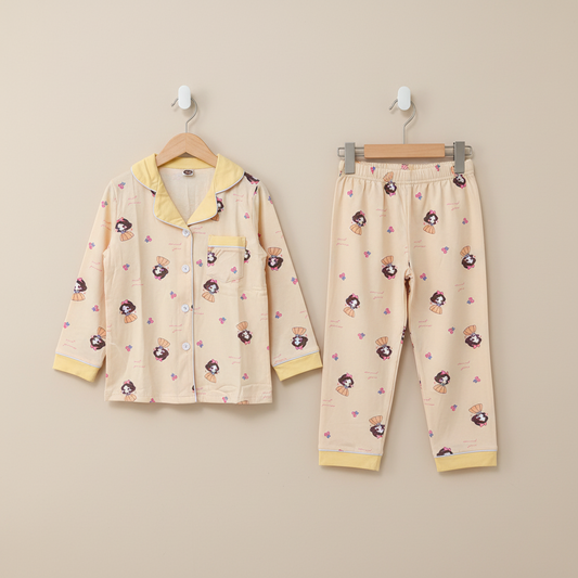 Boys Yellow Night Suit - Soft Printed Pyjama Set for Kids 4-7Y