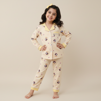 Boys Yellow Night Suit - Soft Printed Pyjama Set for Kids 4-7Y