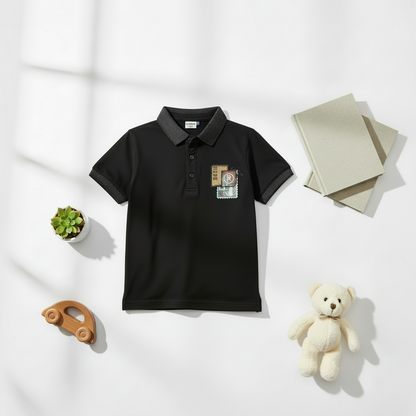 Boys Premium Black Printed T-Shirt - Stylish Casual Top for Kids 4-8Y