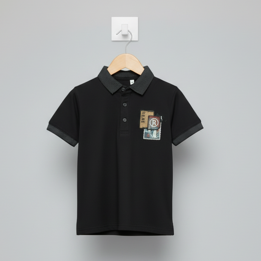 Boys Premium Black Printed T-Shirt - Stylish Casual Top for Kids 4-8Y