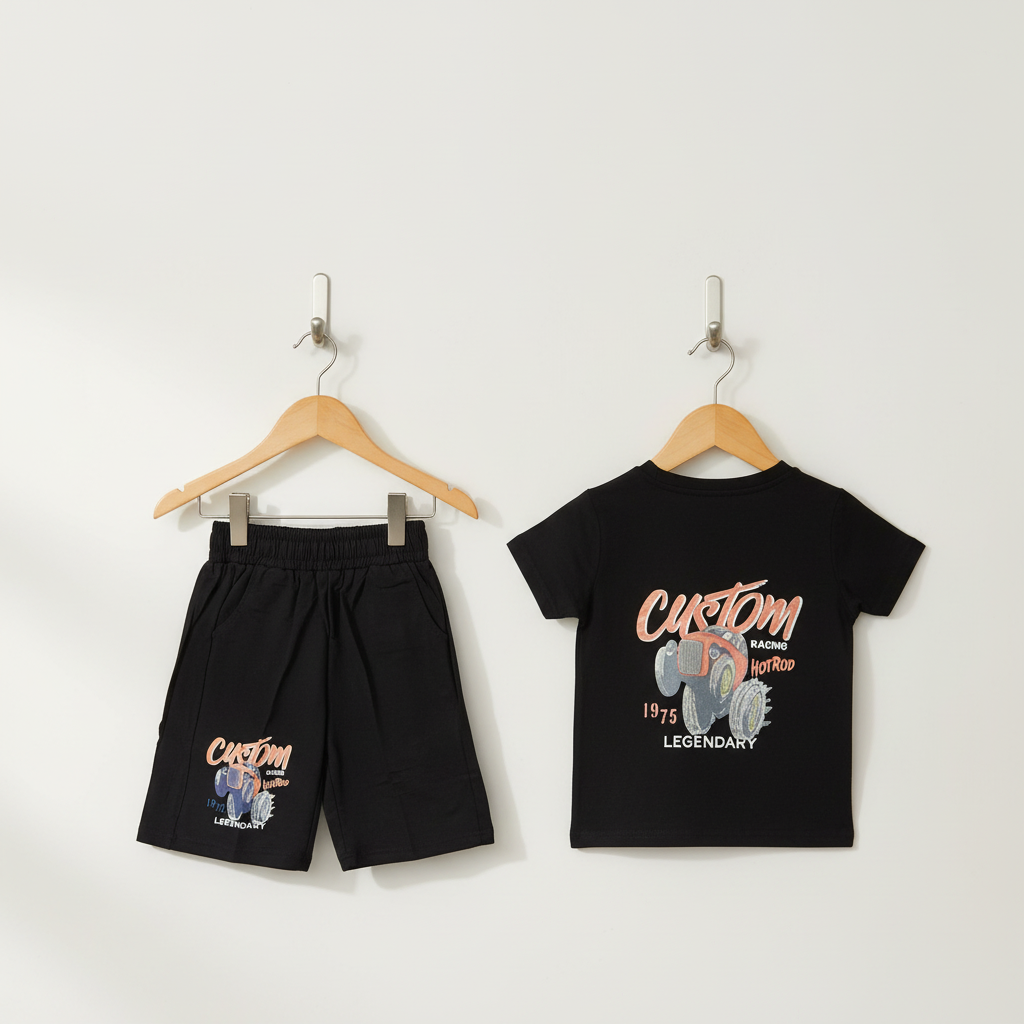 Toddler & Kids Boy Premium 2-Piece Outfit - Printed Shirt & Shorts Set 1-5Y