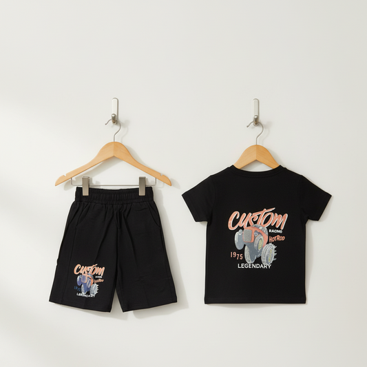 Toddler & Kids Boy Premium 2-Piece Outfit - Printed Shirt & Shorts Set 1-5Y