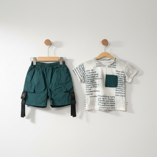 Baby & Toddler Boy 2-Piece Outfit - Charming Printed Shirt & Shorts Set 9M-3Y