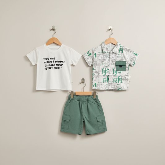 Baby & Toddler Boy Premium 3-Piece Outfit - Vibrant Printed Shirt & Trouser Set 9M-3Y