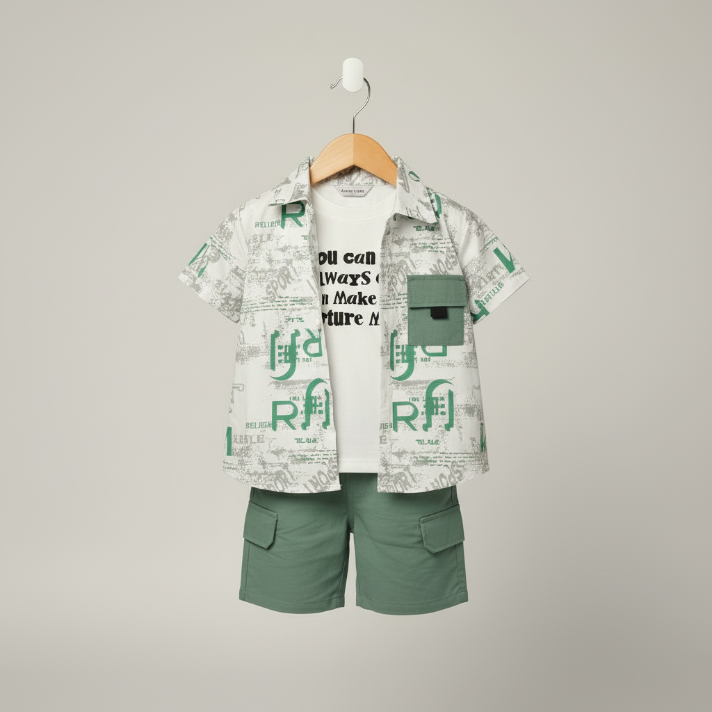 Baby & Toddler Boy Premium 3-Piece Outfit - Vibrant Printed Shirt & Trouser Set 9M-3Y