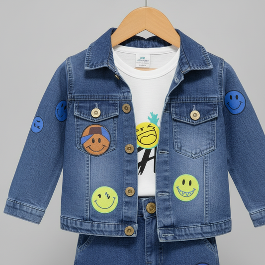 Baby Boy Super-Premium 3-Piece Outfit - Premium Denim Shirt & Shorts Set 6-18M