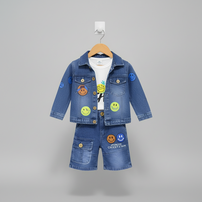 Baby Boy Super-Premium 3-Piece Outfit - Premium Denim Shirt & Shorts Set 6-18M