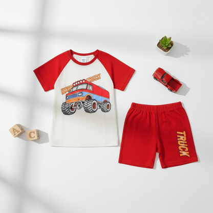 Boys Red Printed Shirt & Shorts Set - Casual Summer 2-Piece Outfit 2-5Y