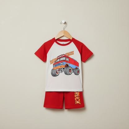 Boys Red Printed Shirt & Shorts Set - Casual Summer 2-Piece Outfit 2-5Y