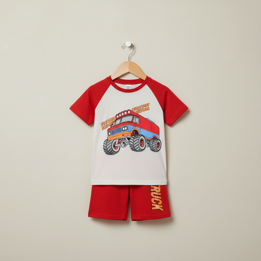 Boys Red Printed Shirt & Shorts Set - Casual Summer 2-Piece Outfit 2-5Y