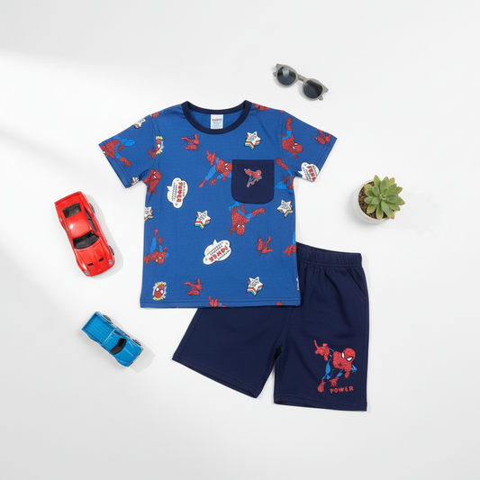 Boys Spider Hero Costume Suit - Blue & Red Superhero Dress-Up Outfit 2-5Y