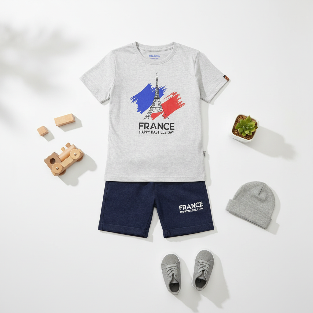 Toddler Boy 2-Piece Outfit - Printed Shirt & Shorts Set 1-4Y