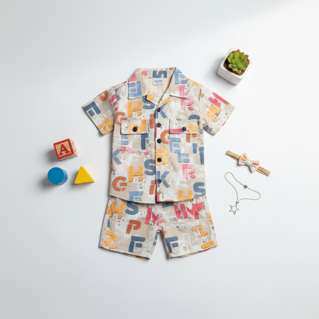 Toddler Boy 2-Piece Outfit - Printed Shirt & Shorts Set 1-3Y