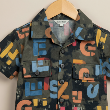 Toddler Boy 2-Piece Outfit - Colourful Printed Shirt & Shorts Set 1-3Y