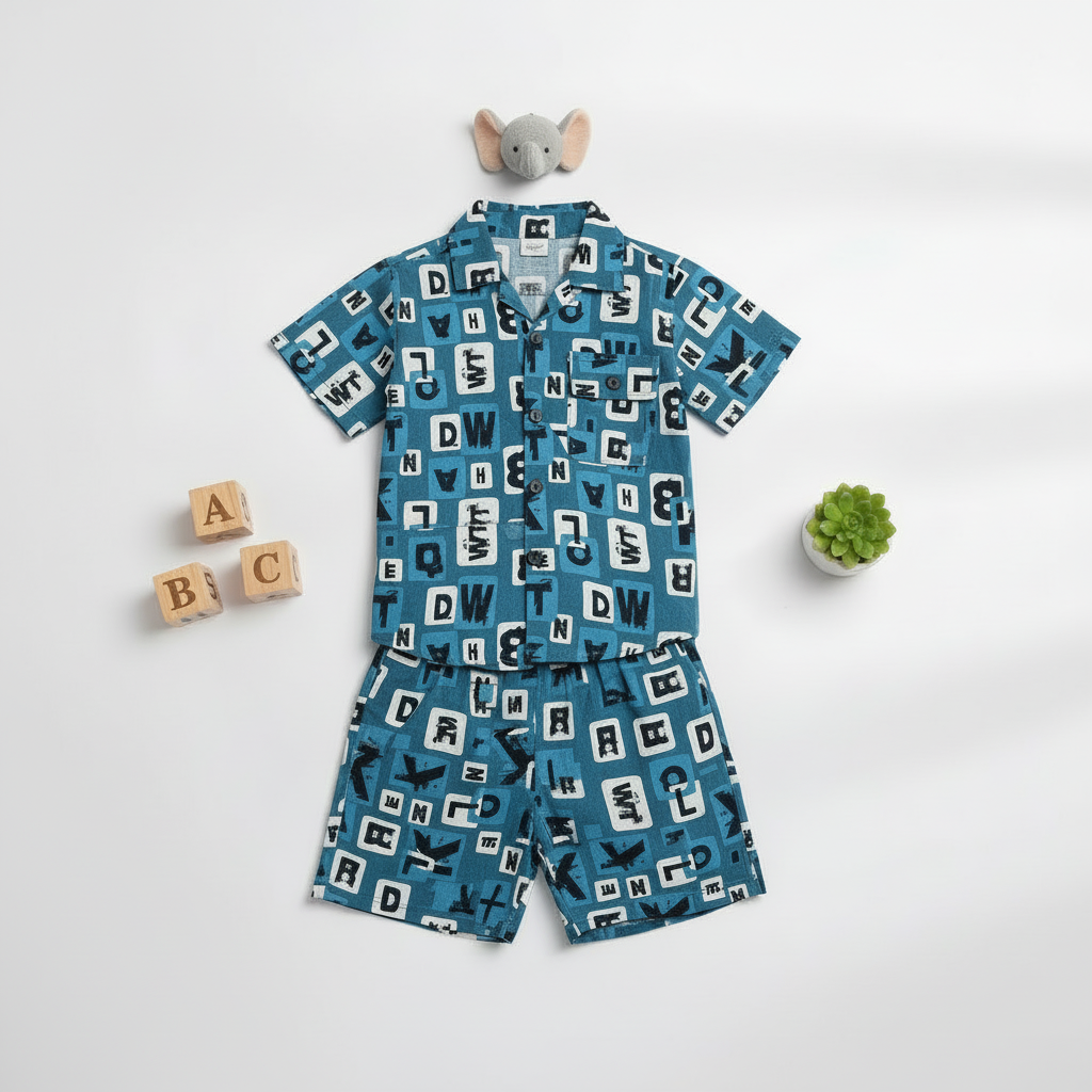 Toddler Boy 2-Piece Outfit - Fun Graphic Printed Shirt & Shorts Set 1-3Y