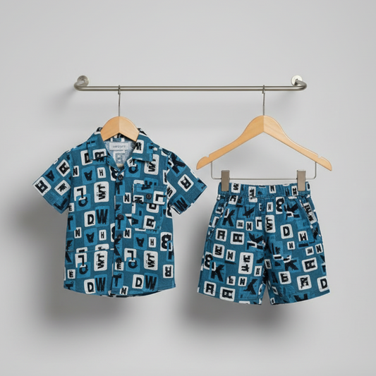 Toddler Boy 2-Piece Outfit - Fun Graphic Printed Shirt & Shorts Set 1-3Y